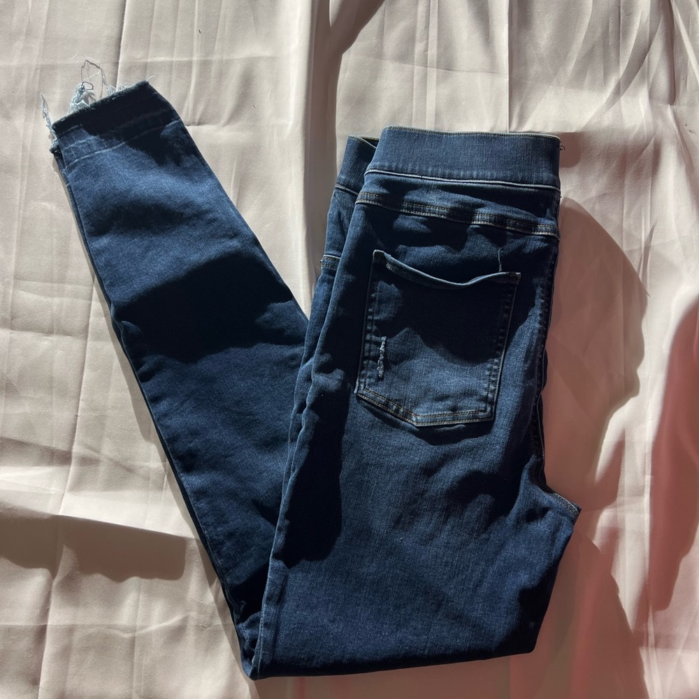 Spanx Size L Tall Skinny Jeans Pull On Ankle Cotton Blend Inseam 29” #E